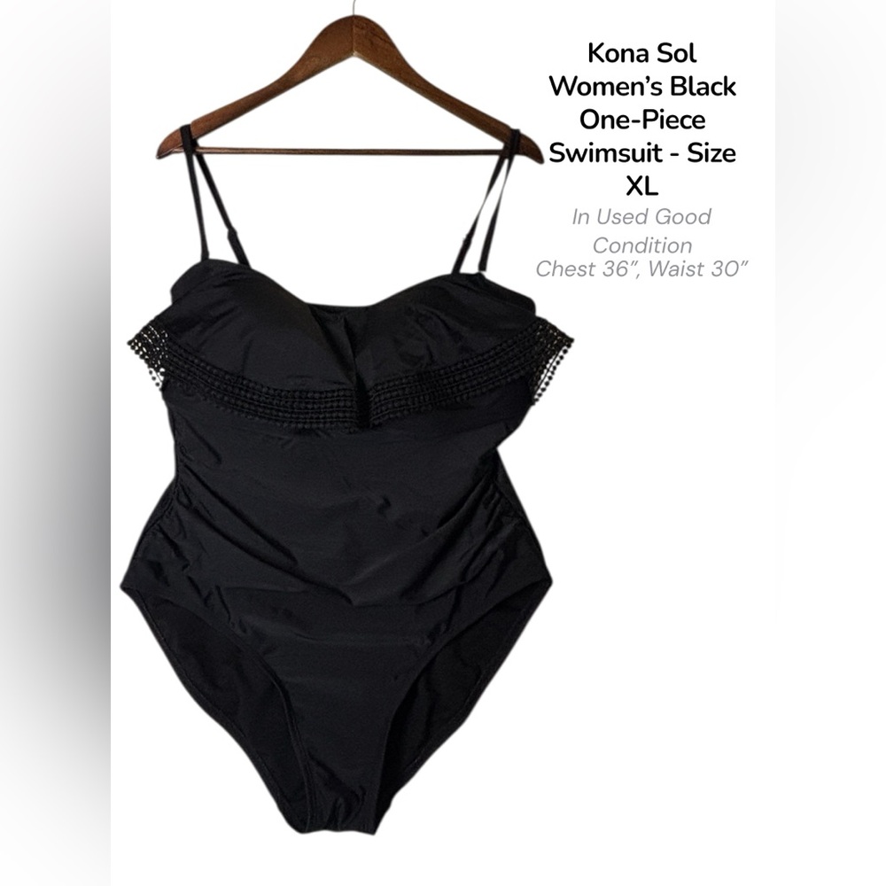 Kona Sol Black One-Piece Swimsuit – Chic Flattering Swimwear Size XL